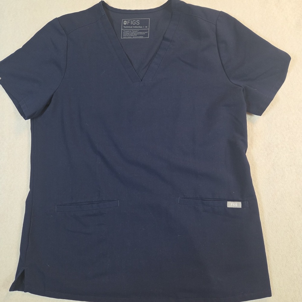 Figs Technical Collections Scrubs Top Womans Size Medium Navy Casma